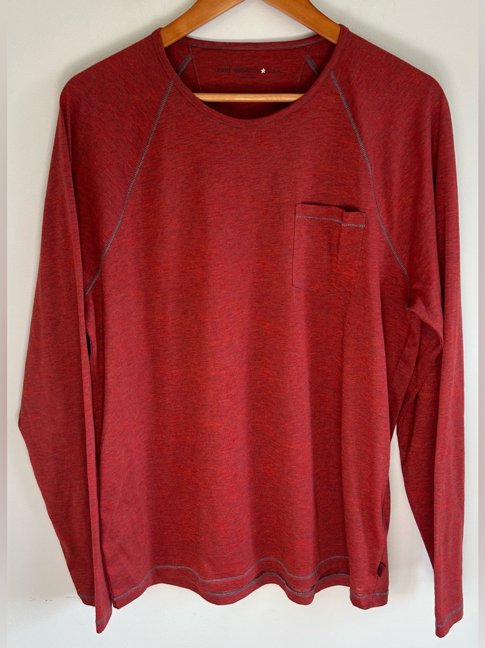 John Varvatos USA Mens Long Sleeve Crewneck T-shirt Size L Heathered Red Stretch